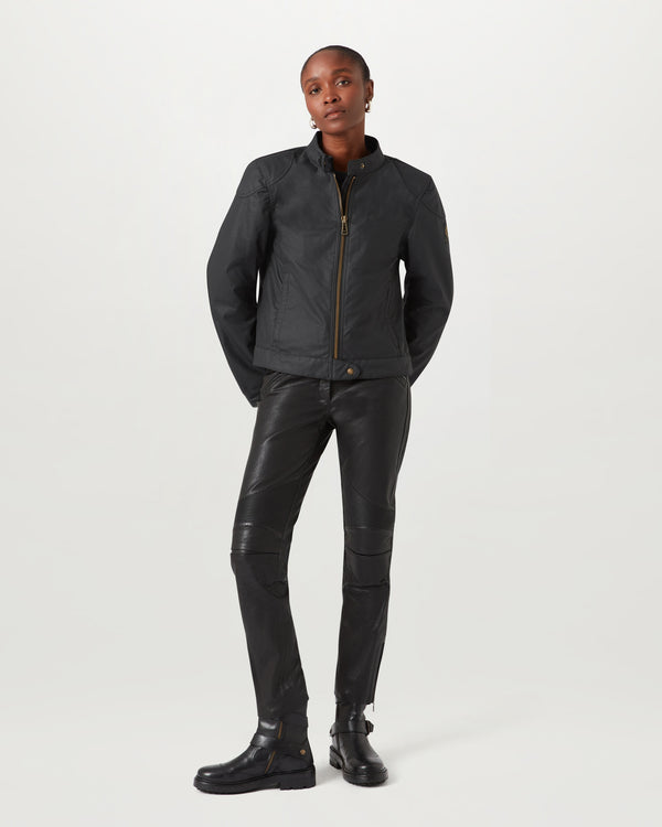 Women's Waxed Cotton Bamburgh Motorcycle Jacket in Black | Belstaff ROW