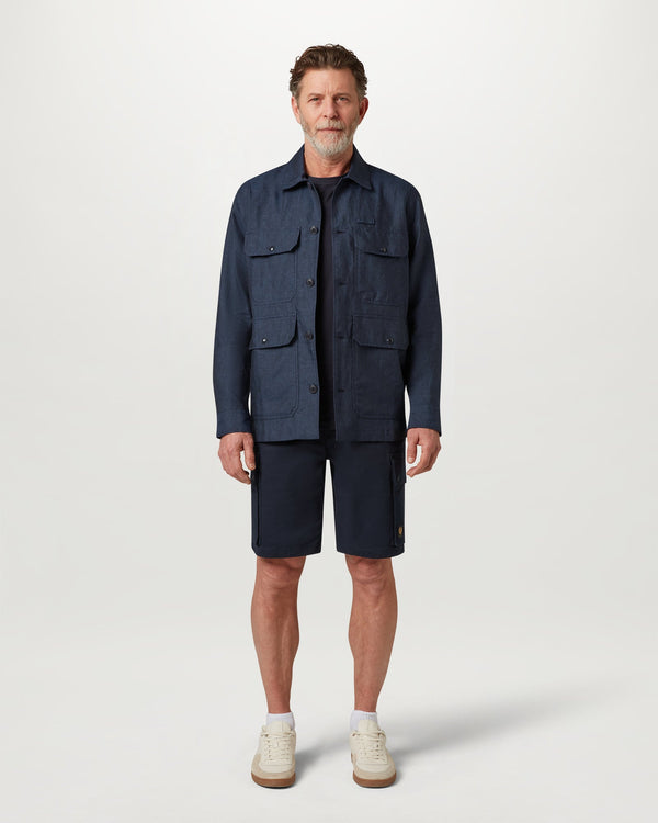 Men's Tumbled Melange Linen Forge Jacket in Dark Ink | Belstaff ROW