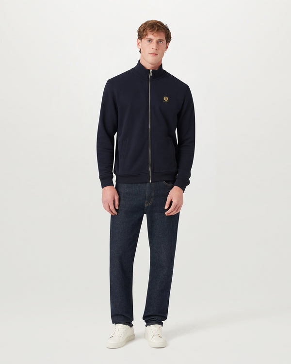 Men's Cotton Fleece Belstaff Full Zip Sweatshirt in Dark Ink | Belstaff ROW