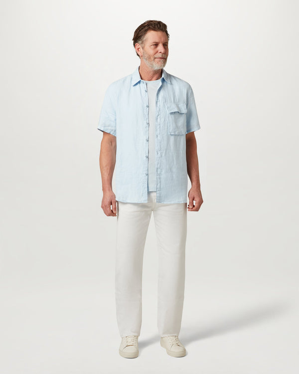 Men's Garment Dyed Linen Scale Short Sleeve Shirt in Sky Blue | Belstaff UK