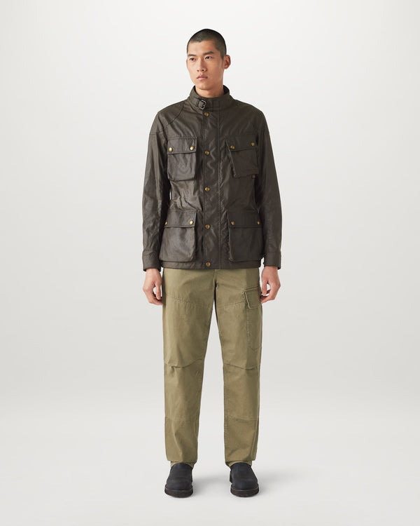 Men's Waxed Cotton Fieldmaster Jacket in Faded Olive | Belstaff ROW