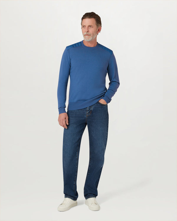 Men's Merino Wool Kerrigan Crewneck Jumper in Marine Blue | Belstaff US
