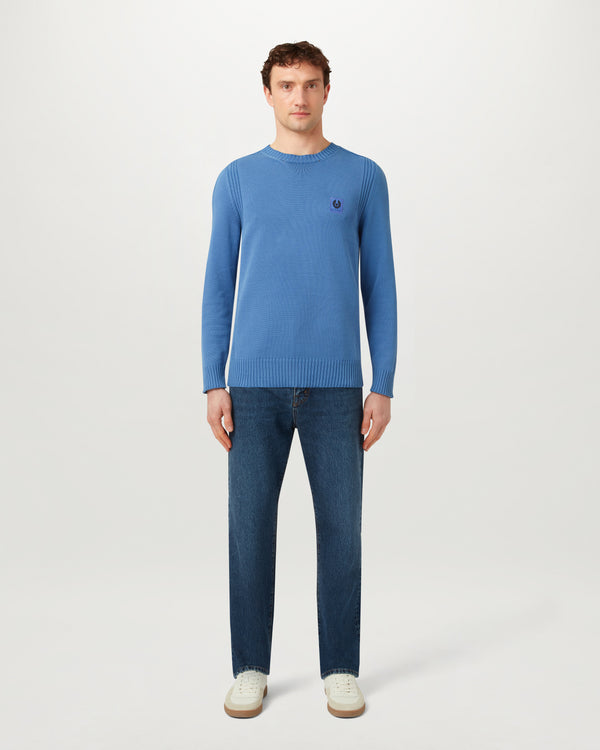 Men's Fade-Out Garment Dye Cotton Watch Sweater Light in Marine Blue | Belstaff US