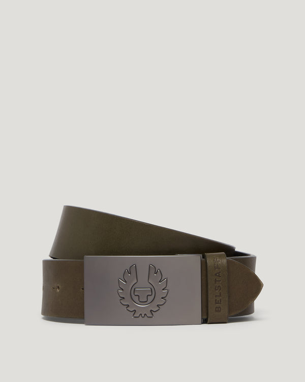 Unisex Calf Leather Phoenix Buckle Belt in Fatigue Green | Belstaff ROW