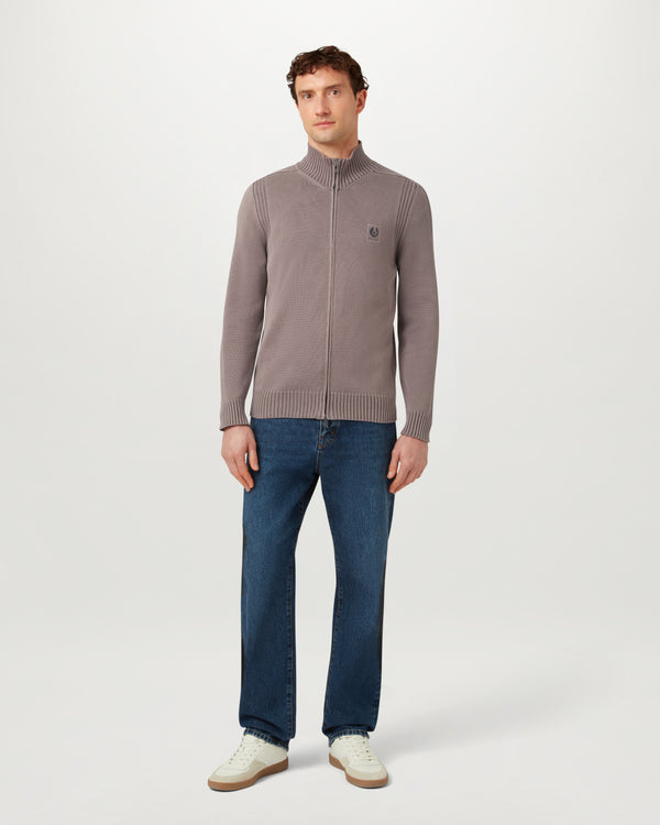 Men's Fade-Out Garment Dye Cotton Watch Full Zip Light in Asphalt | Belstaff US
