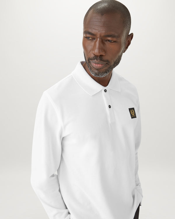 Men's Cotton Pique Belstaff Long Sleeved Polo in White | Belstaff ROW