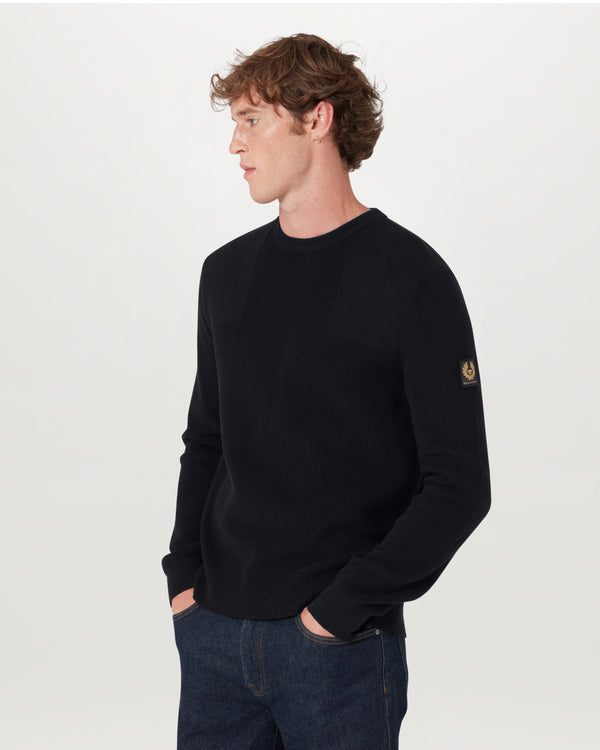 Men's Organic Cotton Commander Crewneck Jumper in Black | Belstaff ROW