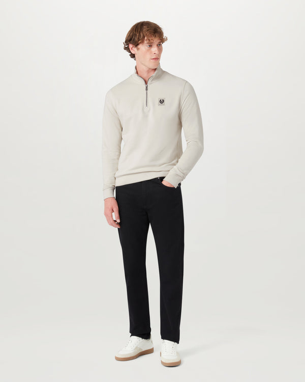 Men's Cotton Fleece Belstaff Quarter Zip Sweatshirt in Silver Birch | Belstaff ROW