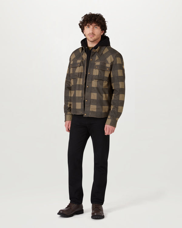 Men's Cotton Mix Mansion Motorcycle Overshirt in Belstaff Olive and Black | Belstaff ROW