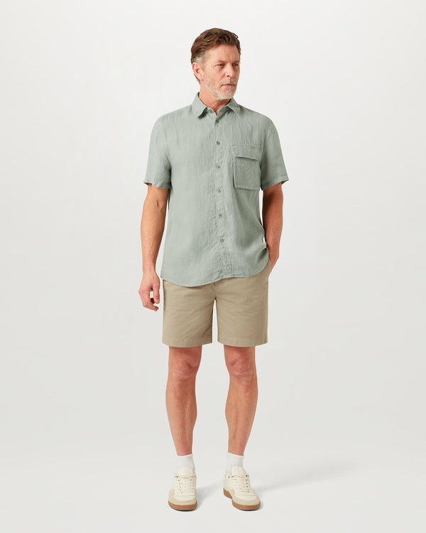 Men's Garment Dyed Linen Scale Short Sleeve Shirt in Lichen | Belstaff US
