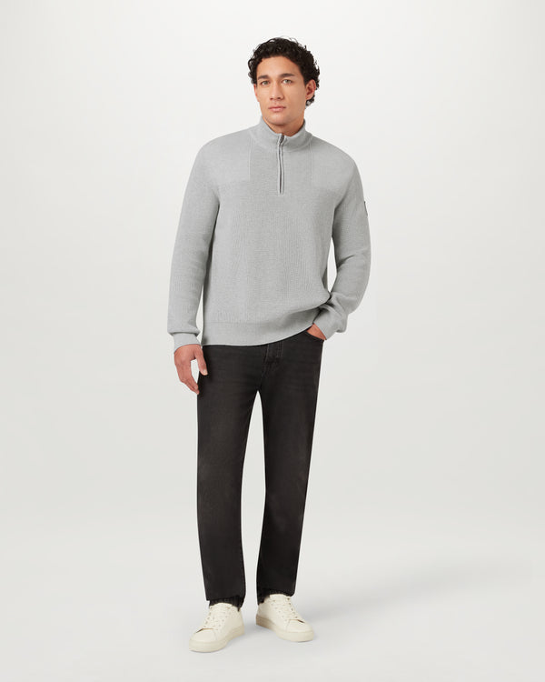 Men's Organic Cotton Commander Quarter Zip Jumper in Old Silver Heather | Belstaff US