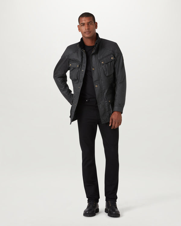 Men's Waxed Cotton Trialmaster Motorcycle Jacket in Black | Belstaff ROW