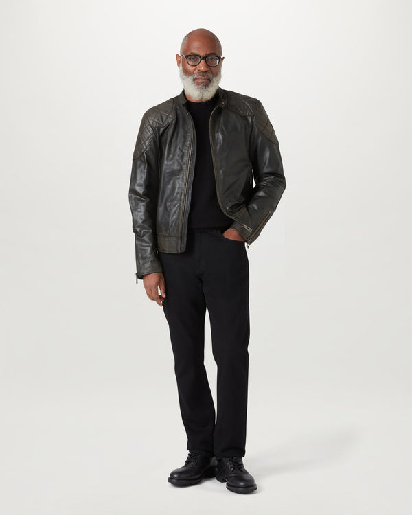 Men's Hand Waxed Leather Outlaw Jacket in Black | Belstaff ROW