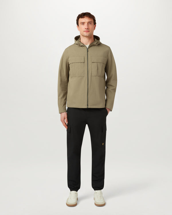 Men's Compact Technical Cotton Container Overshirt in Fatigue Green | Belstaff US