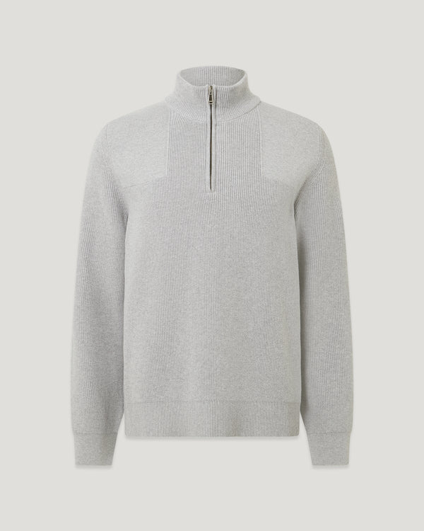 Men's Organic Cotton Commander Quarter Zip Jumper in Old Silver Heather | Belstaff US