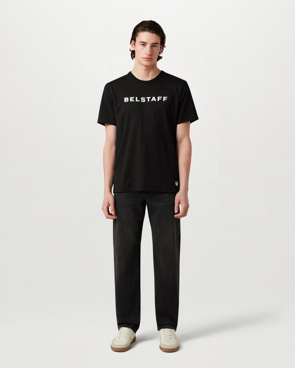 Men's Cotton Jersey Belstaff Logo T-Shirt in Black | Belstaff ROW