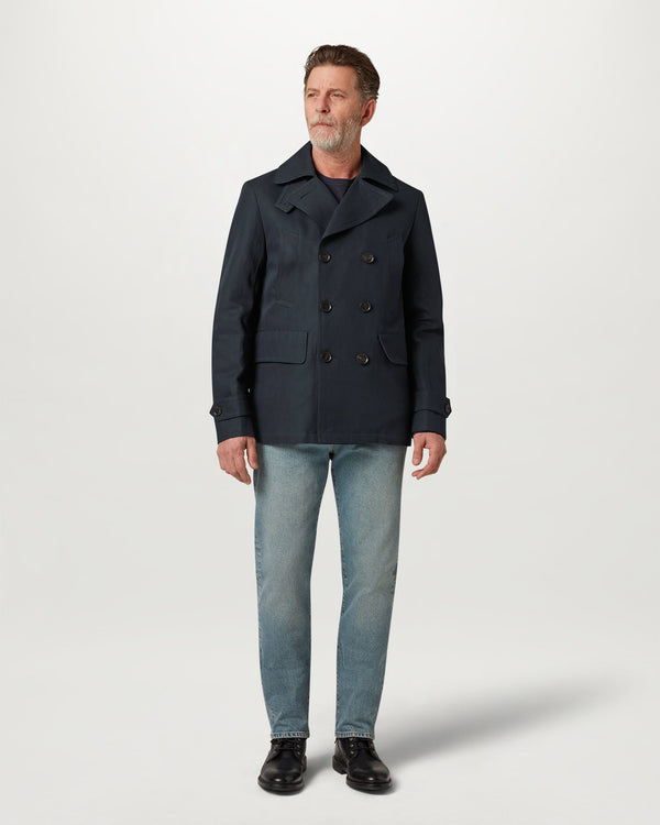 Men's Tailored Linen Cotton Twill Milford Peacoat in Dark Ink | Belstaff ROW