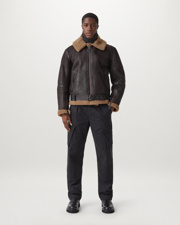 Men's Aviator Shearling Wilder Jacket in Ebony/Dark Sandstone | Belstaff ROW