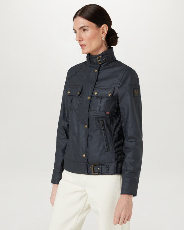 Women's Waxed Cotton Gangster Jacket in Dark Navy | Belstaff ROW