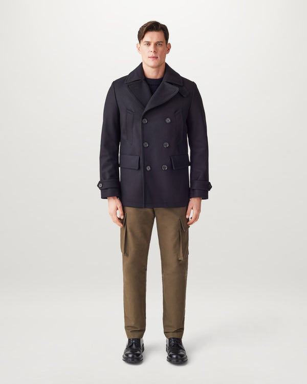Men's Wool Cashmere Blend Milford Peacoat in Ink Blue | Belstaff ROW