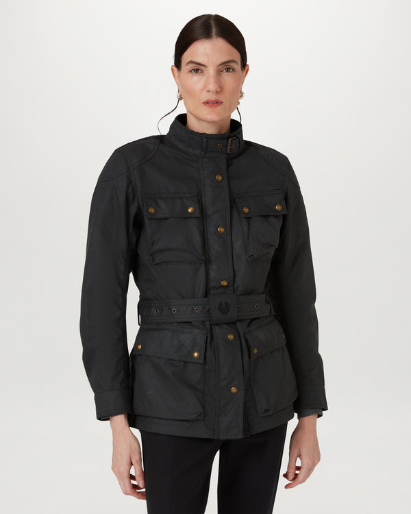Women's Waxed Cotton Trialmaster Motorcycle Jacket in Black | Belstaff ROW