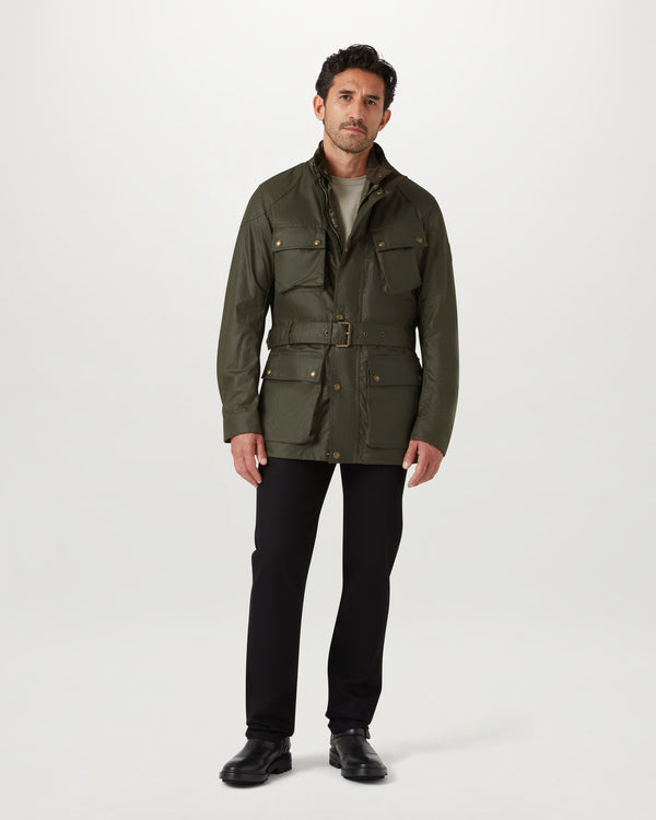 Men's Waxed Cotton Trialmaster Jacket in Faded Olive | Belstaff ROW