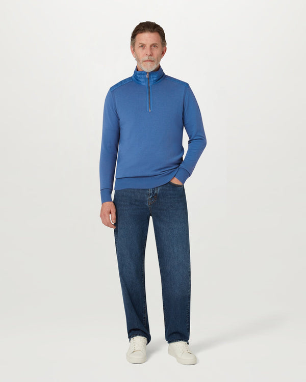 Men's Merino Wool Kilmington Quarter Zip Jumper in Marine Blue | Belstaff US
