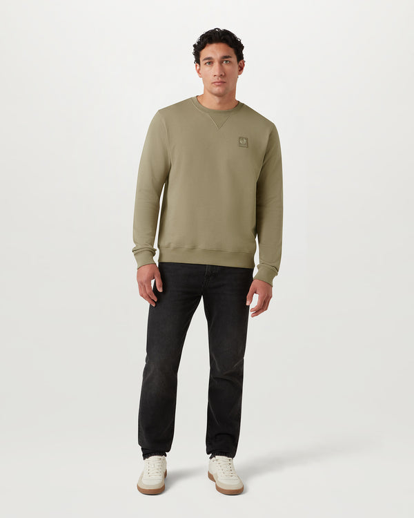 Men's Cotton Fleece Curator Crewneck Sweatshirt in Fatigue Green | Belstaff US
