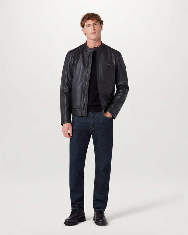 Men's Cheviot Leather V Racer Jacket in Black | Belstaff ROW