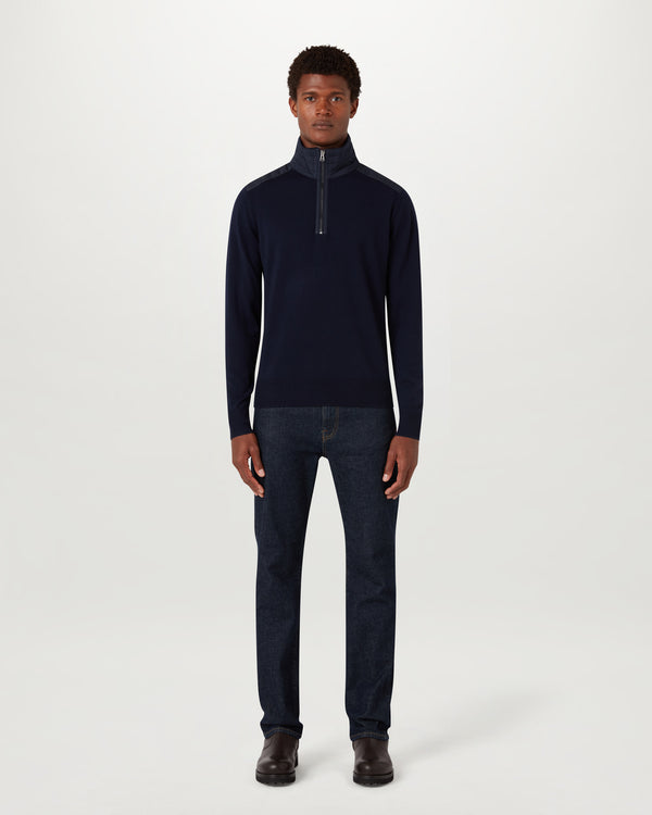 Men's Merino Wool Kilmington Quarter Zip Jumper in Dark Ink | Belstaff ROW