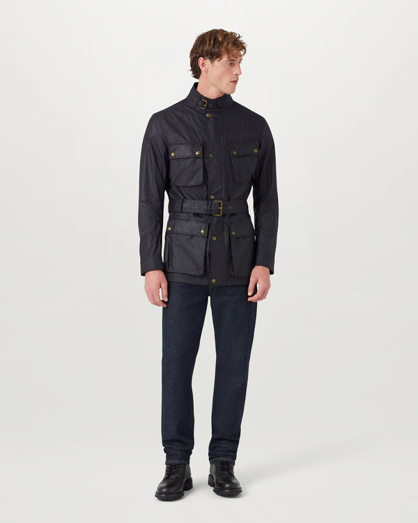 Men's Waxed Cotton Trialmaster Jacket in Dark Navy | Belstaff ROW