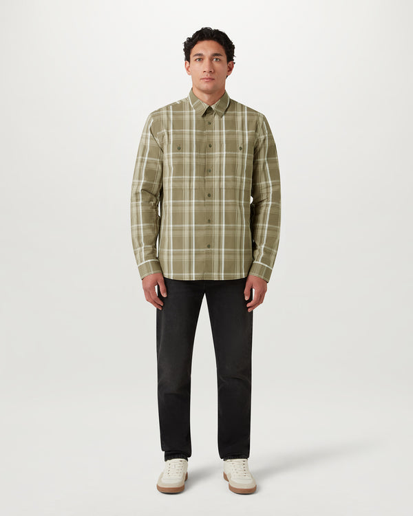 Men's Cotton Check Fleet Shirt in Fatigue Green | Belstaff US