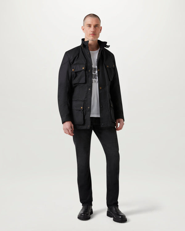 Men's Cotton & Cordura Blend Poplar Motorcycle Jeans in Washed Black | Belstaff ROW