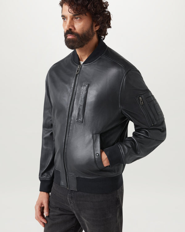 Men's Tumbled Leather Marker Jacket in BLACK | Belstaff ROW