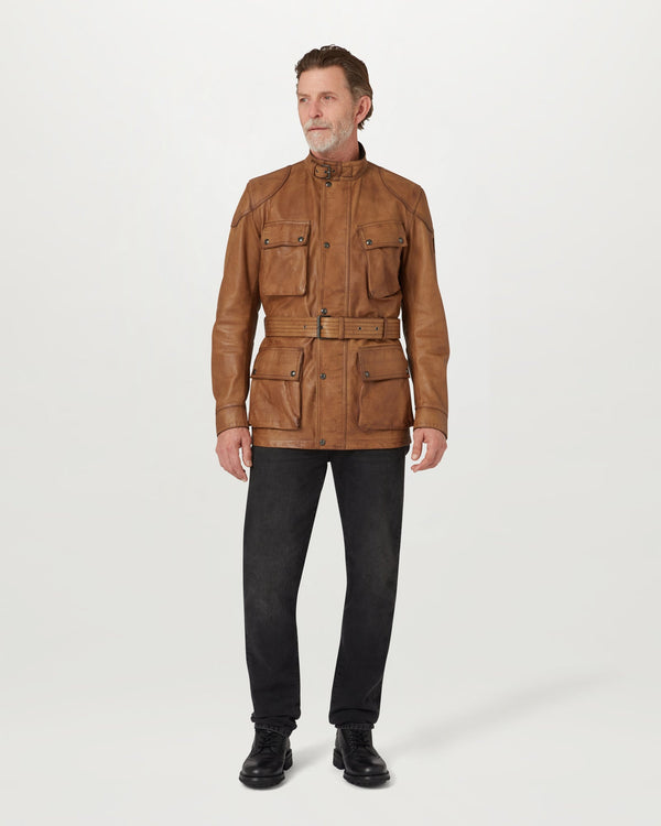 Men's Hand Waxed Leather Legacy Trialmaster Panther Jacket in Cork | Belstaff ROW