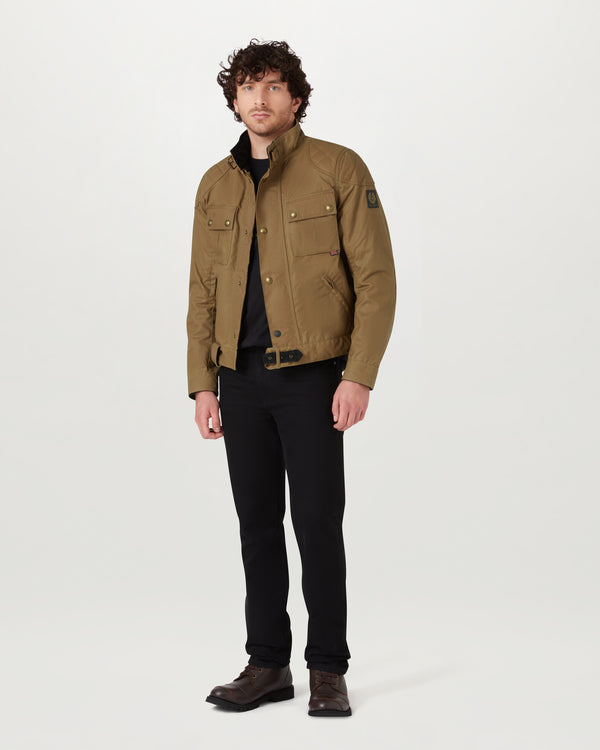 Men's Waxed Cotton Brooklands Motorcycle Jacket in Sand | Belstaff ROW