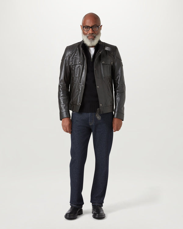 Men's Hand Waxed Leather Gangster Jacket in Black | Belstaff ROW