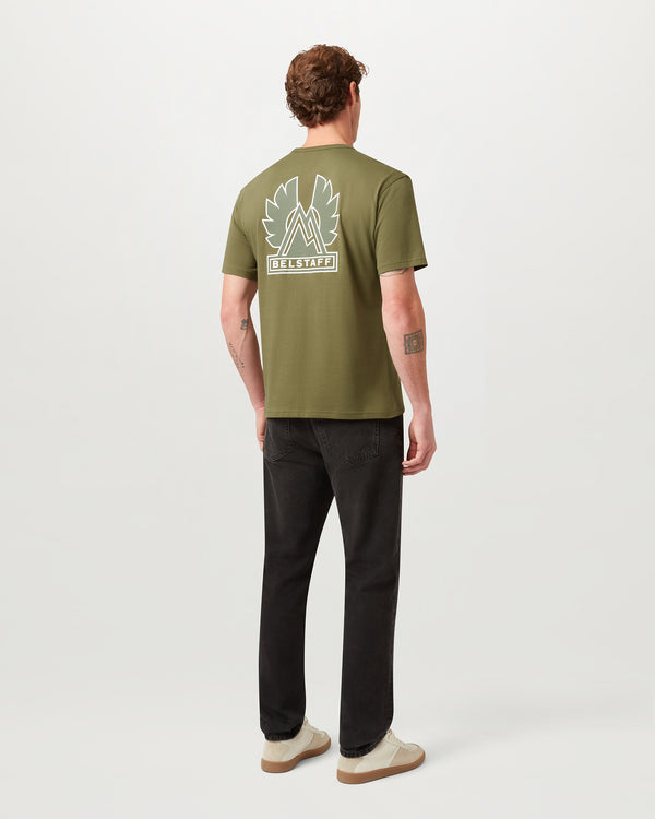 Men's Cotton Jersey Mountain Logo T-Shirt in True Olive | Belstaff US