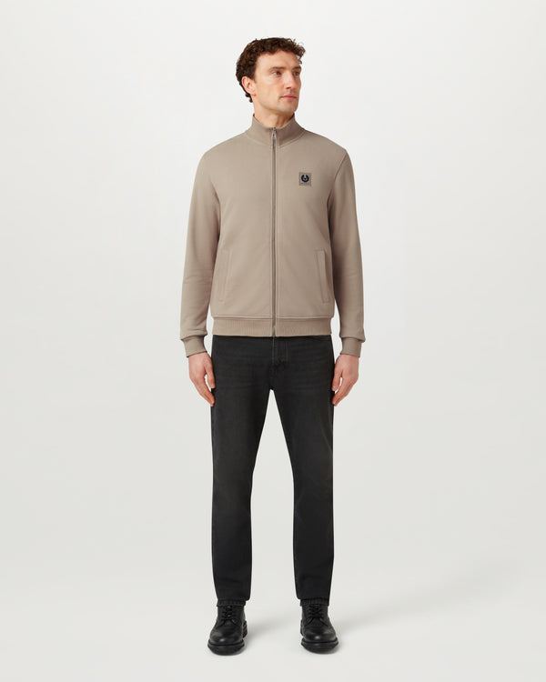 Men's Cotton Fleece Belstaff Full Zip Sweatshirt in Dark Sand | Belstaff US