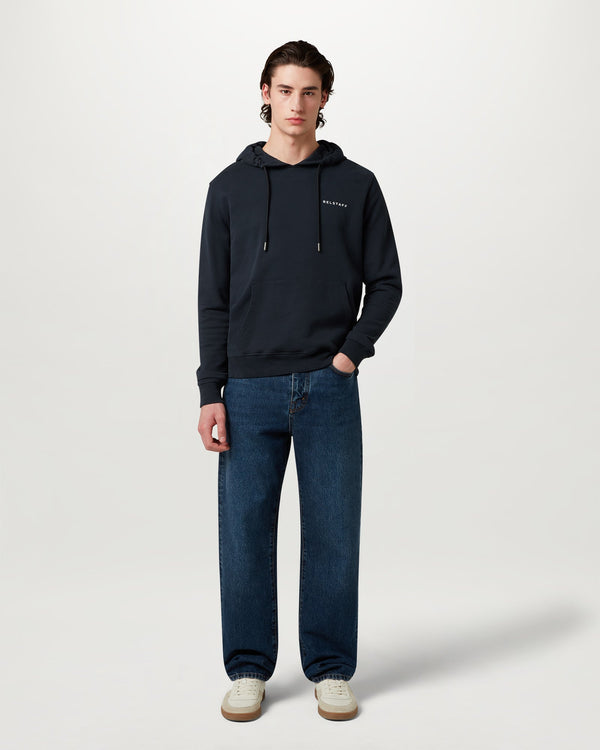 Men's Cotton Fleece Border Hoodie in Dark Ink | Belstaff US