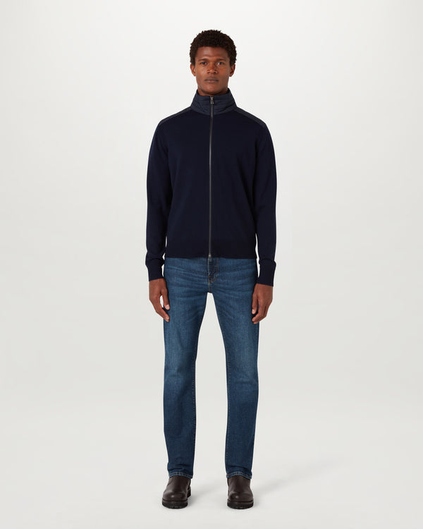 Men's Merino Wool Kelby Zip Cardigan in Dark Ink | Belstaff ROW