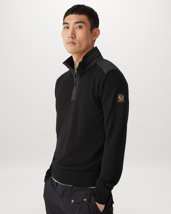 Men's Merino Wool Kilmington Quarter Zip Jumper in Black | Belstaff ROW
