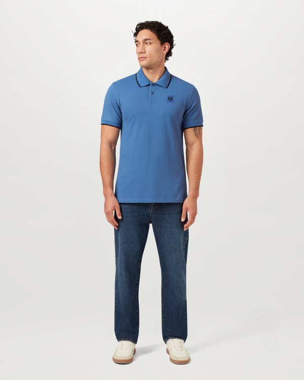 Men's Cotton Pique Tipped Polo in Marine Blue | Belstaff US