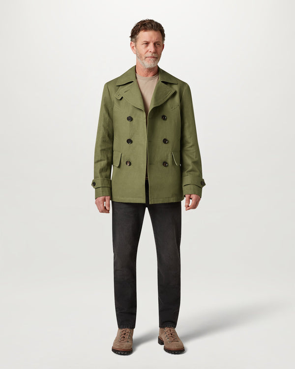 Men's Tailored Linen Cotton Twill Milford Peacoat in True Olive | Belstaff ROW
