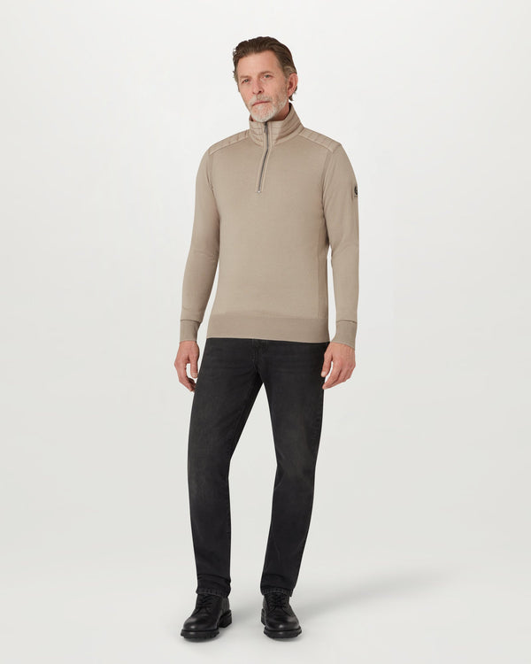 Men's Merino Wool Kilmington Quarter Zip Jumper in Dark Sand | Belstaff US