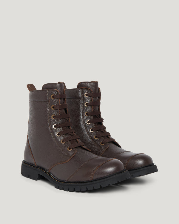 Men's Tumbled Leather Resolve Motorcycle Boots in Brown | Belstaff ROW
