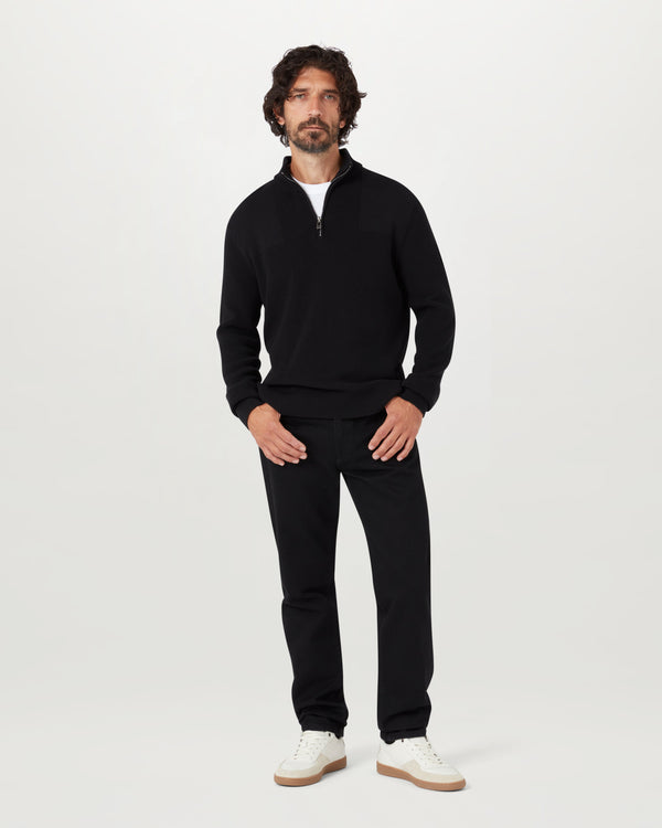 Men's Organic Cotton Commander Quarter Zip Jumper in Black | Belstaff ROW
