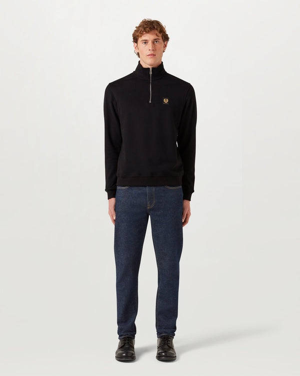 Men's Cotton Fleece Belstaff Quarter Zip Sweatshirt in Black | Belstaff ROW