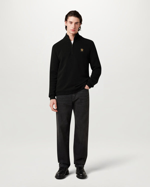 Men's LambsWool Watch Quarter Zip Jumper in Black | Belstaff ROW