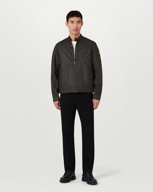 Men's Waxed Cotton Sideline Jacket in Faded Olive | Belstaff ROW